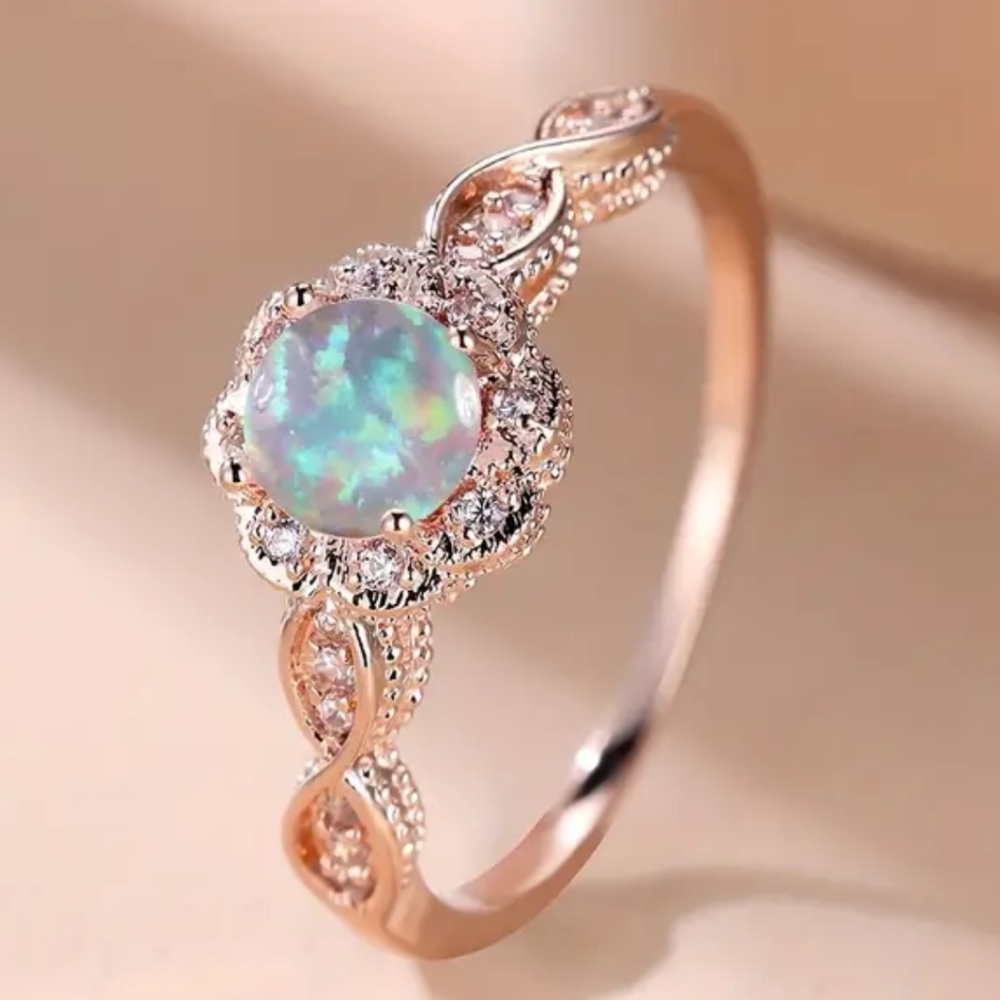 Flower halo round opal ring